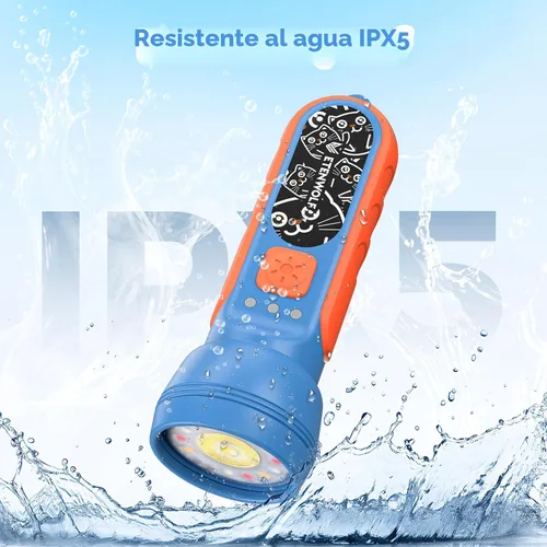 Miniatura 8 de ETENWOLF L1 Linterna recargable para niños, linterna LED con divertidas pegatinas DIY, 6 modos de luz, brillo ajustable, batería de 1500mAh