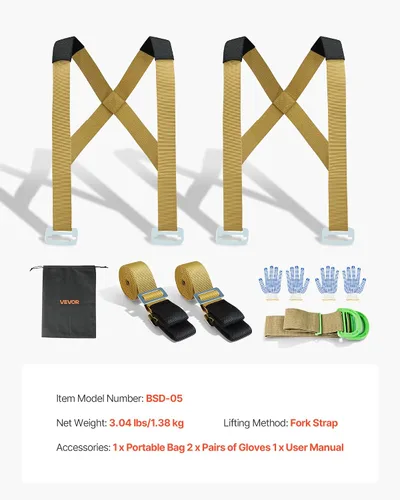 Miniatura 7 de VEVOR - Correas de mudanza, sistema de elevación para 2 personas con 2 correas de arnés, 2 de carga y 1 manual, correas ajustables para elevar