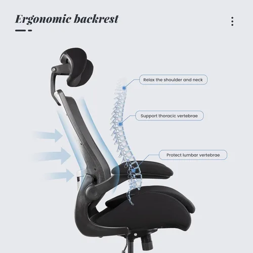 Miniatura 3 de Silla de oficina alta ergonómica de 400 libras para escritorio de pie ajustable con brazos abatibles, reposacabezas (con reposapiés, negro)