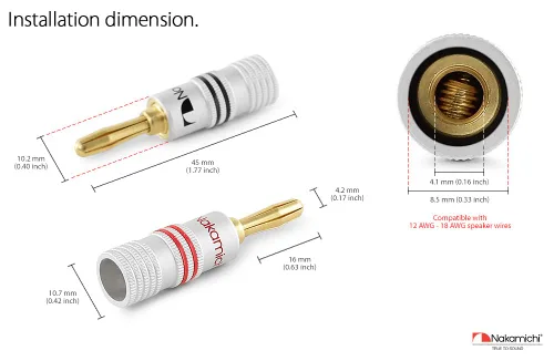 Miniatura 7 de Nakamichi Excel Series - Enchufes tipo banana chapados en oro de 24 quilates, calibre 18 AWG, tamaño de 0.157 in para altavoces, amplificador