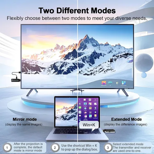 Miniatura 5 de Kit de transmisor y receptor HDMI inalámbrico con disipación de calor, interfaz flexible de 90°, doble banda 2.4G/5G - Transmite video y audio desde