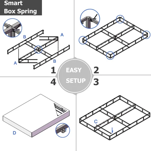 Miniatura 6 de Base de cama de metal de 9 pulgadas, tamaño matrimonial, compatible con la mayoría de colchones o somier, base de cama de soporte de 9 patas