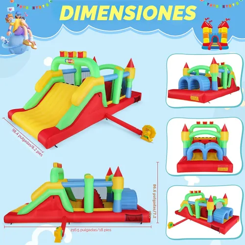 Miniatura 6 de Whubefy Casa de rebote para niños grandes de 8-12, 18 x 8.2 pies, curso de obstáculos inflable para niños de 3-6 con túneles dobles, tobogán grande