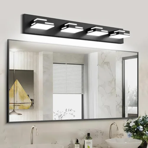 Miniatura 6 de IZORRO Moderna lámpara LED de tocador de baño (30 pulgadas, 4 luces, 5 CCT, regulable), luces de tocador negras mate para accesorios de iluminación