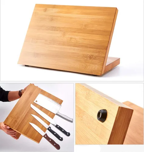 Miniatura 5 de Soporte magnético para cuchillos con potente imán, soporte magnético de madera de bambú, bloque organizador sin cuchillos, madera maciza