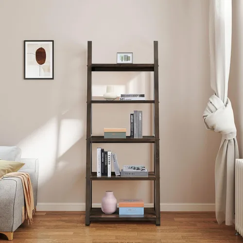 Miniatura 4 de KEVINSPACE Estantería de escalera de 4 niveles, estantería de escalera montada en la pared con 2 cajones, estantería moderna con marco de metal