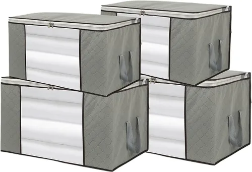 Miniatura 9 de Szxc Paquete de 2 bolsas de almacenamiento plegables grandes, horizontales + erectas para edredón, manta, ropa, almohada, ventana transparente
