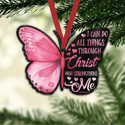 Miniatura 6 de Talataca Mariposa rosa con texto en inglés "I Can Do All Things Through Christ Strengthens Me" 2D Flat Car Rear View Mirror Accessories Christmas