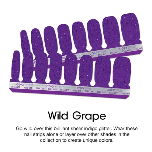 Miniatura 3 de Color Street Tiras de uñas Wild Grape – Brillantina índigo transparente brillante – Capa sobre otros tonos de acabado brillante – 16 tiras de doble