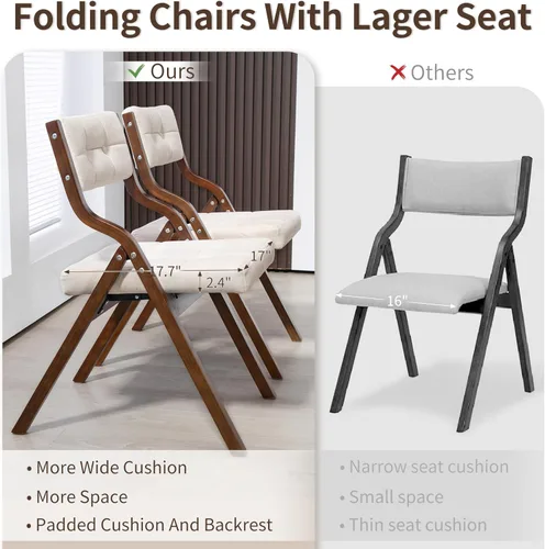 Miniatura 4 de HOMEFUN Sillas plegables con cojín, sillas plegables acolchadas de madera, paquete de 2, asiento portátil y ensamblado para invitados, cocina