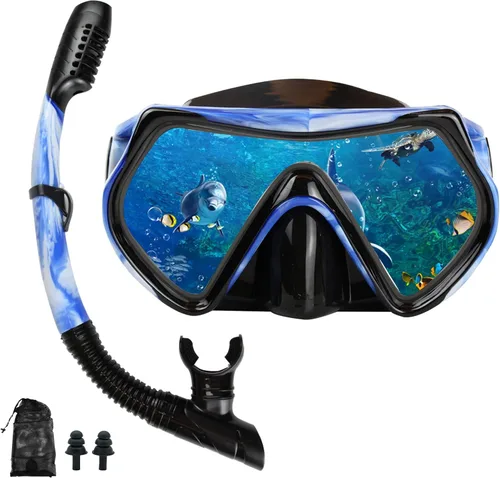 Miniatura 10 de Equipo de esnórquel para adultos, juego de máscara de esnórquel en seco, juego de máscara de buceo para adultos, máscara de buceo panorámica