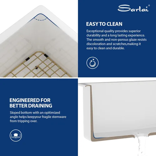 Miniatura 6 de Sarlai White Undermount/Drop In Kitchen Sink 24 x 18 Inch Laundry Sink 11 Inch Extra Deep White Fireclay Ceramic Single Bowl Dual-mount Utility