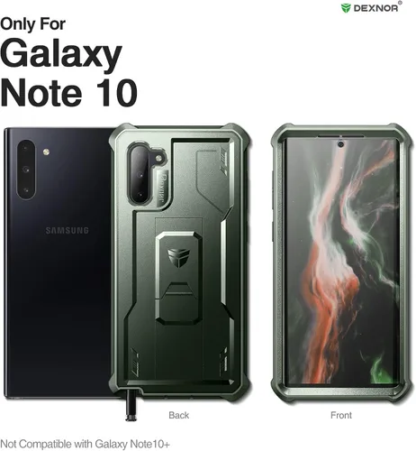 Miniatura 2 de Dexnor Funda para Samsung Galaxy Note 10, [Protector de pantalla y soporte integrados] Protección de grado militar pesado a prueba de golpes