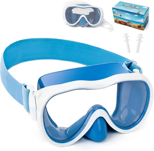 Miniatura 20 de Máscara de snorkel para niños, máscara de buceo de 180° con cubierta para la nariz, gafas de natación antiniebla para niños con correa de tela Azul