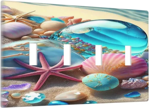 Miniatura 10 de Placa decorativa para interruptor de luz, playa, rosa, escena nocturna, 2 bandas, 1 palanca, 1 placa de pared dúplex, decoración de placa