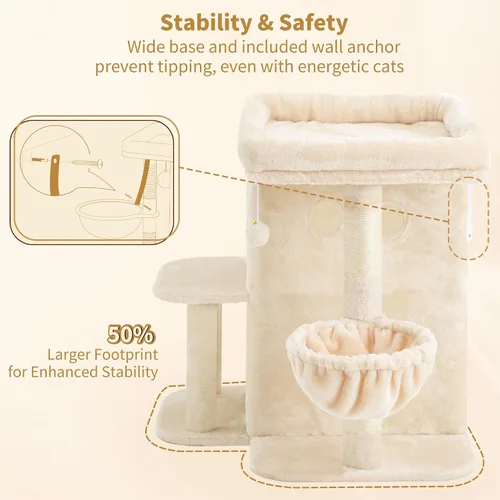Miniatura 5 de Heybly Árbol para gatos, torre para gatos de 25.6 pulgadas con amplia percha superior para gatos grandes, muebles de casa para gatos estilo escalera