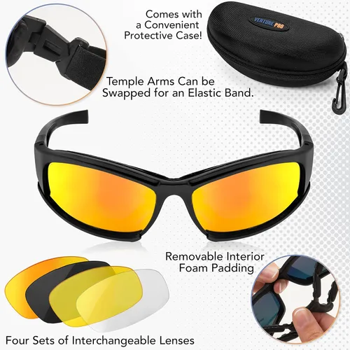 Miniatura 4 de Kit de lentes de seguridad con lentes intercambiables, protección UV antiarañazos, protección ocular de caza para hombres y mujeres, elegantes gafas