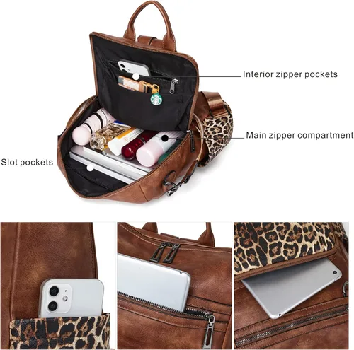 Miniatura 41 de OPAGE - Mochila de cuero para mujer, con borla de moda, bolso de hombro, mochila grande, bolsa de viaje, gris, L