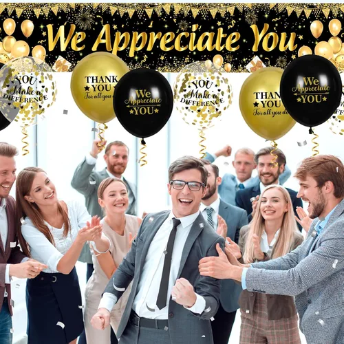 Miniatura 3 de Decoraciones We Appreciate You Letrero de Jardín Negro Dorado We Appreciate You con 18 Globos Letrero Gracias por Todo lo que Haces Regalos