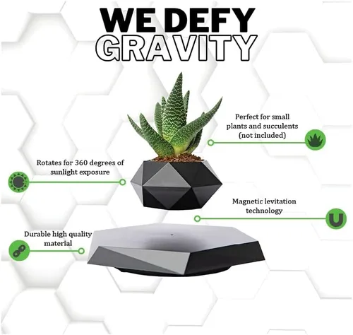 Miniatura 5 de BandDlevs Macetas flotantes para plantas - Maceta levitante - Maceta levitadora para bonsái, suculentas, plantas de aire - Exhibidor magnético