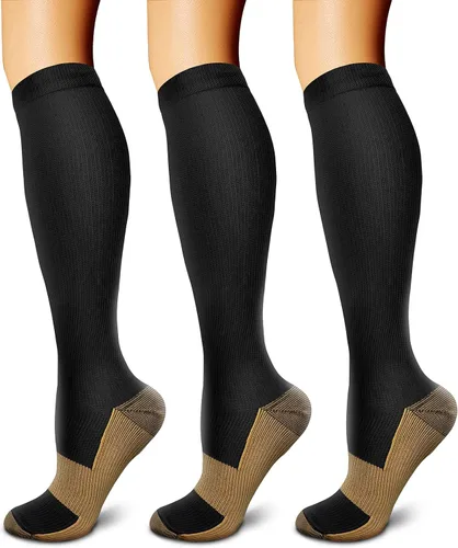 Calcetines de compresión de cobre (3 pares) 15-20 mmHg La circulación es la mejor atlética y diaria para hombres y mujeres, correr, escalar