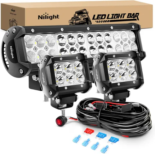 Miniatura 10 de Nilight Barra de luz LED de 12 pulgadas, 72W, combo de focos de luz difusa todoterreno, luces LED antiniebla para conducción, con juego de arnés