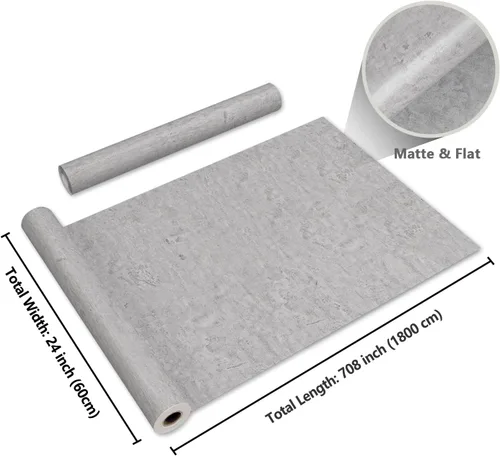 Miniatura 8 de CRE8TIVE Papel de contacto de hormigón de gran tamaño de 24 x 708 pulgadas, papel tapiz de cemento de textura extra gruesa gris para paredes, pegar