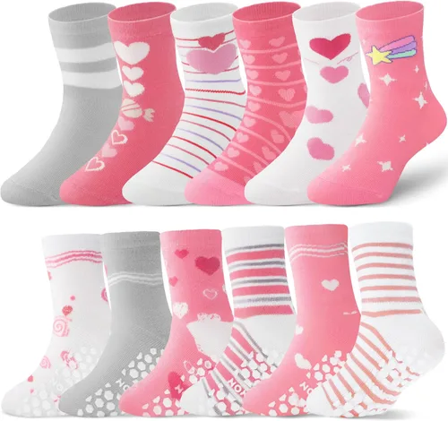 Miniatura 7 de ANTSANG 12 pares de calcetines de bebé para niñas, niños, niños pequeños con empuñaduras, calcetines de tripulación de algodón