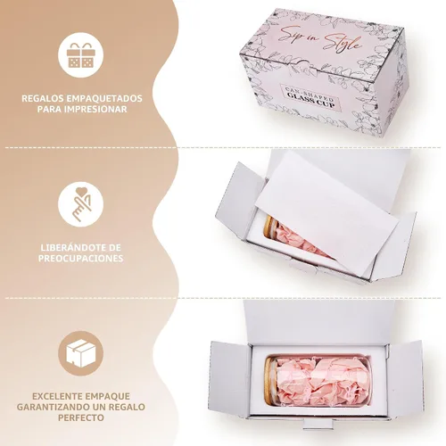 Miniatura 5 de BIPEDS Coquette Tazas de vidrio lindas con moño rosa y tapas y pajitas, taza de café helado estética, taza de diseño preppy femenino, regalos