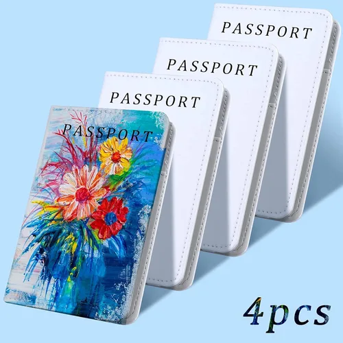 Miniatura 3 de 4 piezas DIY sublimación pasaporte titular cubiertas, cuero de PU en blanco transferencia de calor viaje pasaporte libro titular cartera cubierta