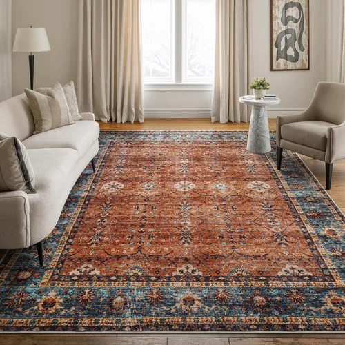 Miniatura 16 de Bloom Rugs - Alfombra lavable, antideslizante, de 1,83 x 2,74 m, color beige/blanco claro con borde tradicional, para sala de estar, dormitorio