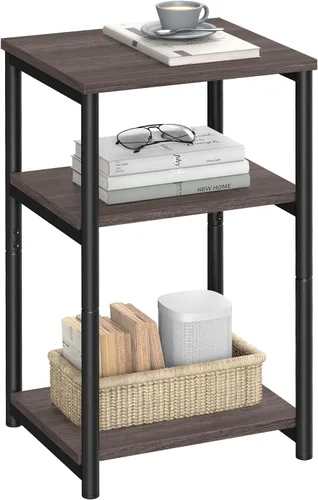 VASAGLE Mesa auxiliar, Mesa de noche pequeña, Mesita alta para sala de estar, dormitorio, oficina, baño, color marrón castaño y negro clásico