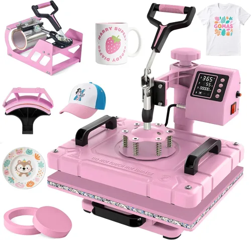 Slendor Máquina de prensa de calor de 12 x 15 pulgadas, 5 en 1, máquina de prensado digital de camisetas de 360 grados, multifunción por Rosa