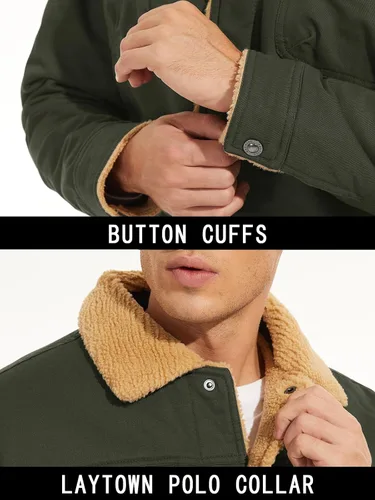 Miniatura 6 de MAGNIVIT Chaqueta cargo de algodón para hombre, chaqueta de trabajo con forro polar Sherpa de invierno con 5 bolsillos