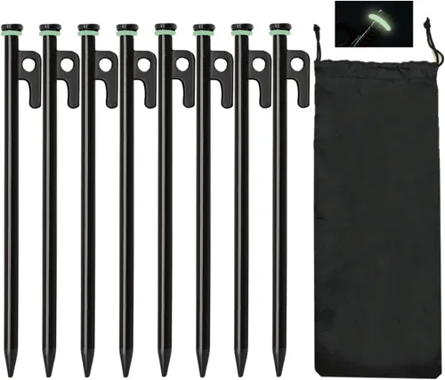 Estacas de Tienda, 8 Piezas 10 Pulg. Estacas de Tienda de Acero Forjado Resistente + Bolsa de Almacenamiento, Estacas de Tienda de Metal, Estacas de