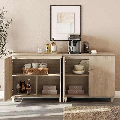 Miniatura 4 de WAMPAT Aparadores de buffet, mesa consola de madera Credenza de 70.8 pulgadas de ancho con 4 puertas, armarios de almacenamiento 2 en 1 modernos