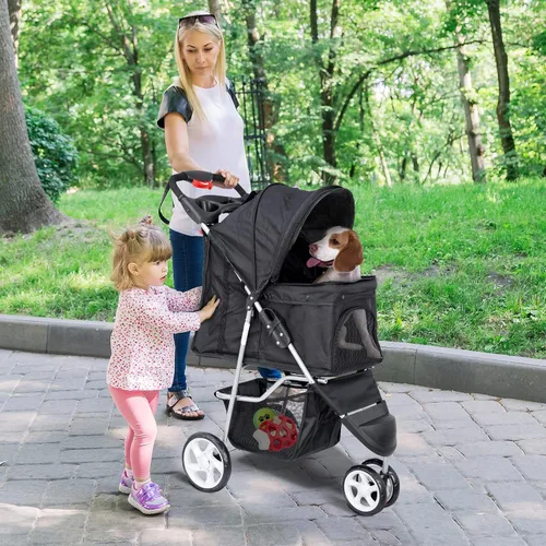 Miniatura 7 de ZENY Cochecito plegable para mascotas, cochecito para gatos/perros con 3 ruedas, carrito de paseo para mascotas, transportador de viaje para perros