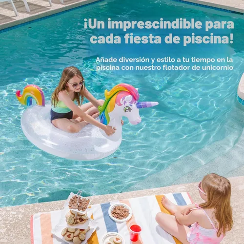 Miniatura 3 de JOYIN Flotador de piscina de unicornio para niños, inflable de unicornio arcoíris con purpurina, flotadores divertidos para montar en la playa
