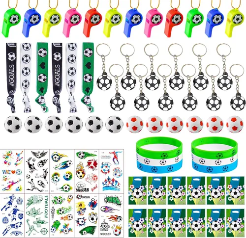 Miniatura 2 de Juego de suministros de fiesta de fútbol con 80 piezas temáticas de fútbol, decoraciones de fiesta de cumpleaños, calcomanías de juguete, borrador
