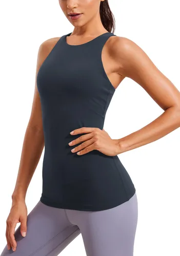 CRZ YOGA Butterluxe - Camiseta sin mangas de cuello alto con espalda cruzada para mujer, con brasier integrado, para entrenamiento, yoga, atlética