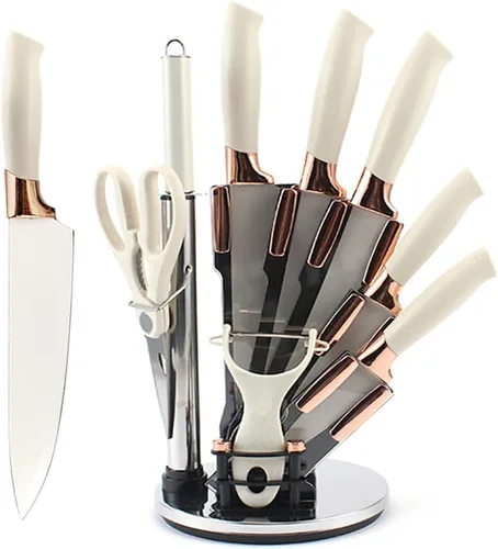 Miniatura 10 de Juego de cuchillos de cocina antiadherentes de acero inoxidable, 9 piezas, juego de cuchillos afilados con afilador, juego de cuchillos con soporte