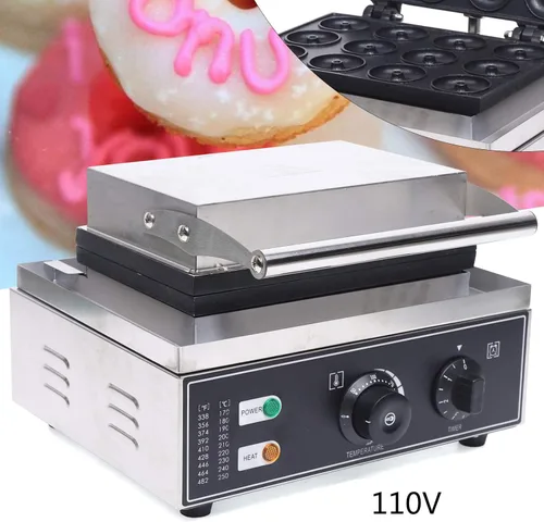 Miniatura 3 de Máquina de donas eléctrica 110 V 1550 W 12 agujeros comercial con superficie antiadherente Máquina de gofres de calefacción de doble cara