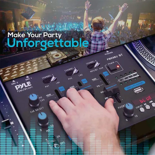 Miniatura 7 de Mezclador de audio inalámbrico Pyle DJ - Controlador DJ compatible con Bluetooth de 3 canales, mezclador de sonido, micrófono con función