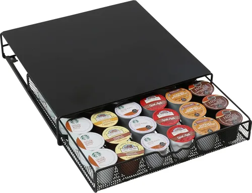 Miniatura 10 de Deco Brothers - Cajón de almacenamiento de cápsulas de café K-Cup de vidrio templado de cristal para 30 cápsulas, cromado Cromo con tapa de cristal