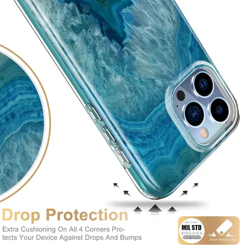 Miniatura 4 de Esdot Funda para iPhone 15 Pro con protector de pantalla integrado, funda duradera con diseños de moda para mujeres y niñas, elegante funda Piedra