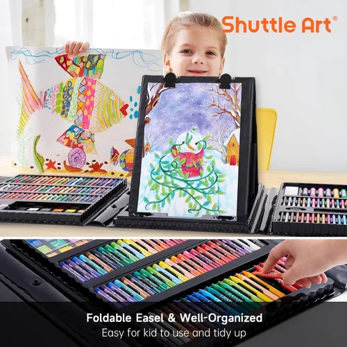 Miniatura 5 de Shuttle Art Juego de arte para niños de 335 piezas, suministros de arte multimedia, kit de arte de regalo con caballete triple, 2 blocs de dibujo, 2