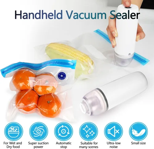 Miniatura 5 de Sellador al vacío de mano para alimentos, juego de máquina selladora al vacío inalámbrica portátil con 10 bolsas Sous Vide para almacenamiento
