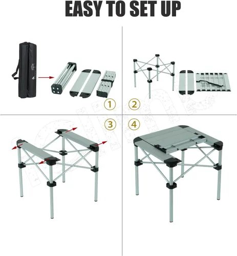 Miniatura 8 de iClimb Mesa ligera y estable de aluminio plegable cuadrada con parte superior enrollable y bolsa de transporte para acampar, picnic, patios