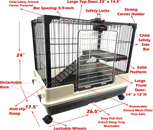 Miniatura 2 de Jaula grande de varios niveles para interiores y exteriores para animales pequeños para conejillos de indias, hurones, chinchilla, corralito de Negro