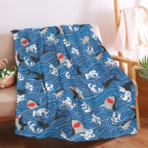 Miniatura 13 de Manta de tiburón de dibujos animados, regalos para niñas y niños, regalos para amantes de los tiburones, manta de tiburón, regalos para niños